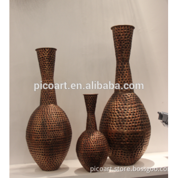 antique copper finished metal crafts handmade art vase for hotel decor